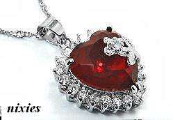 ADORABLE GARNET & WHITE SAPPHIRE HEART PENDANT on chain