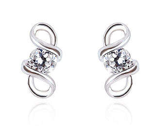 FASHIONABLE WHITE GOLD EP DIAMANTE STUD EARRINGS