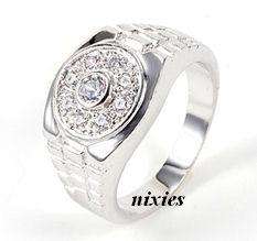 ATTRACTIVE GENTS DIAMOND CZ RING  - SIZE 9(S)