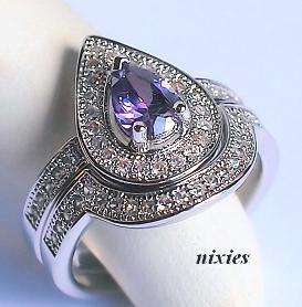 EXTRAORDINARY AMETHYST SILVER WEDDING SET  - SIZE 7(O)