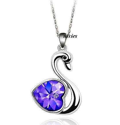 AWESOME RICH VIOLET SWAROVSKI  SWAN PENDANT  on chain