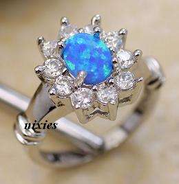LOVELY BLUE FIRE OPAL SILVER DRESS RING - SIZE 6.5(N)