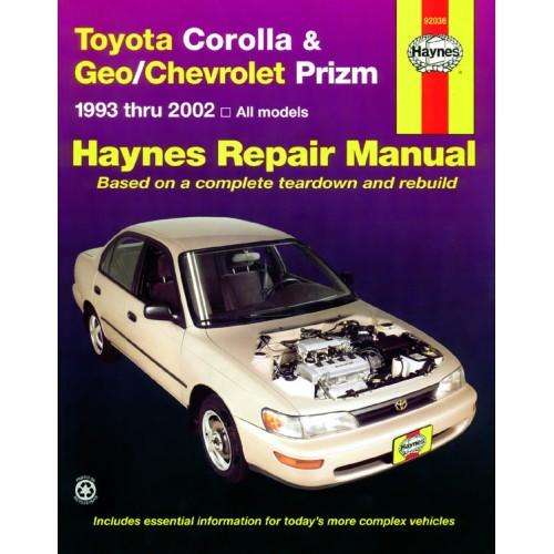 Haynes 92036 Toyota Corolla & Chev Prizm 1993 to 2002 Repair Manual