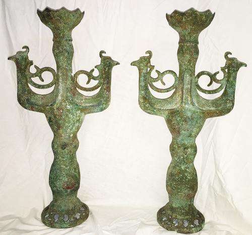 POSSIBLE SHIPWRECK OR ARCHAEOLOGICAL PAIR OF ORIENTAL CANDELABRAS !VERY  LARGE ! A MUST SEE !DO READ