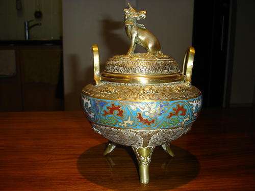A CHINESE CLOISONNE AND BRASS INCENSES BURNER