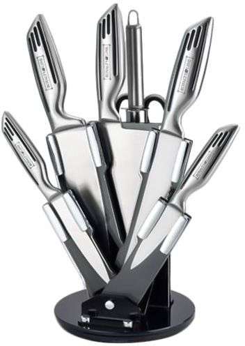 Royalty Line - 8 Pieces Stainless Steel Knife Set With Rotating Stand - Silver