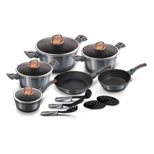 Berlinger Haus 15 Pieces Metallic Line Marble Coated Cookware Set - Moonlight (READ THE DESCRIPTION)