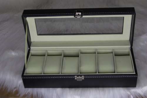 Jack Brown Luxury 6-Slot Leather Watch Display Box - Black (DISPLAY ITEM)