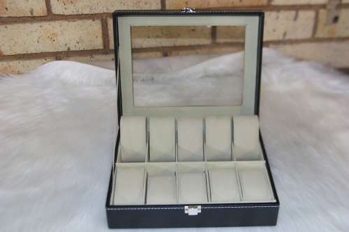 10 Compartment PU Leather Watch Display Box - Black