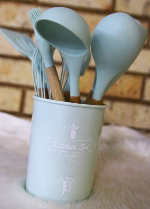 Cooking Utensil Set 11 Piece with Holder - Green