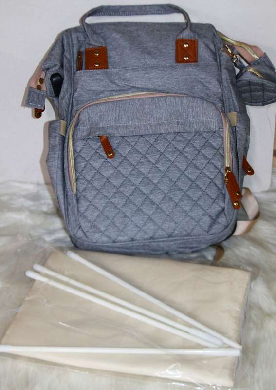 New Stylish Multi-Functional Baby Diaper Bag & Bed - Grey