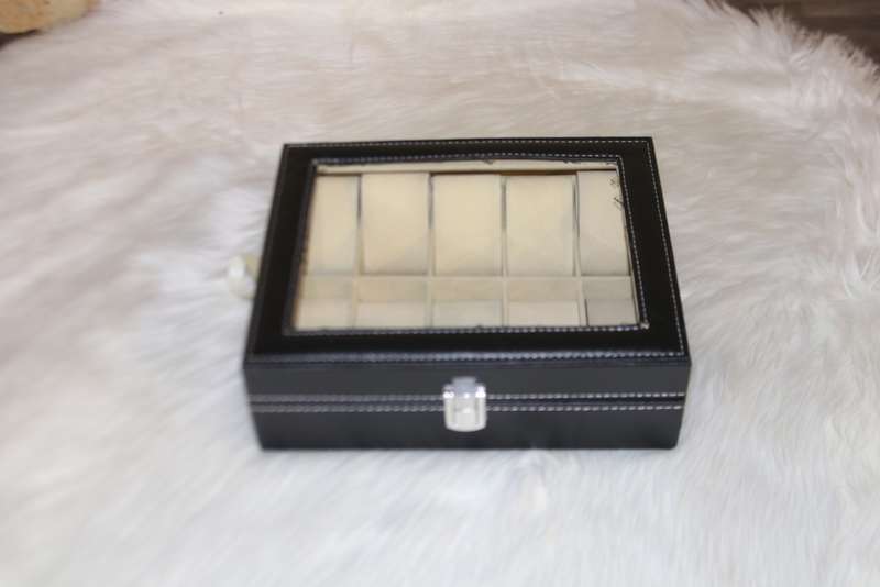10 Compartment PU Leather Watch Display Box - Black -BROKEN GLASS