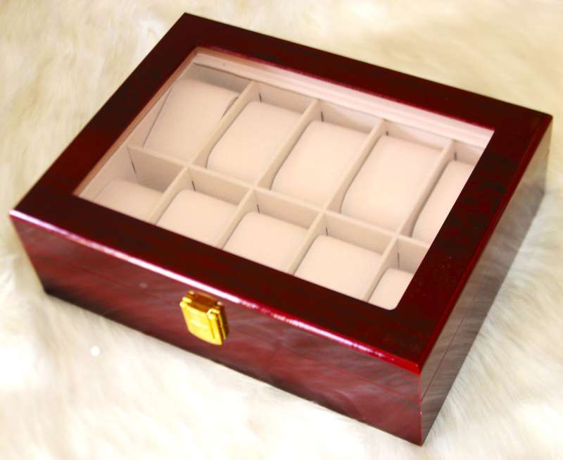 Jack Brown Luxury 10-Slot Wooden Watch Display Box - Red