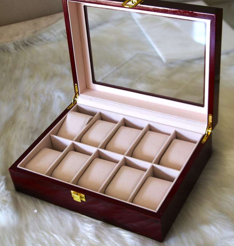 Jack Brown Luxury 10-Slot Wooden Watch Display Box - Red
