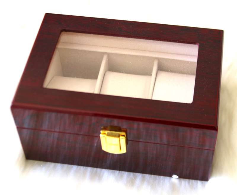 Jack Brown Luxury 3-Slot Wooden Watch Display Box - Red