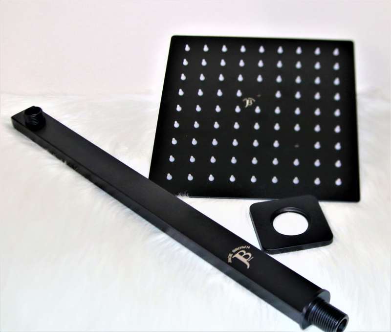 Jack Brown Unique Square Rain Fall Shower Head & Arm Set - Black