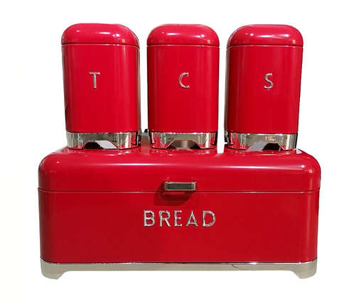 Deluxe edition Breadbin with 3pcs Canister Set - Red