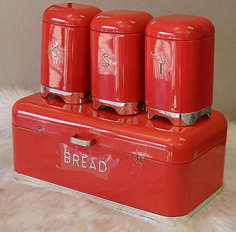Deluxe edition Breadbin with 3pcs Canister Set - Red