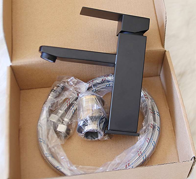 Jack Brown Square Bathroom Basin Mixer Tap With Hose - Matt Black