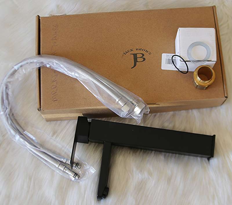 Jack Brown Square Tall Bathroom Basin Mixer Tap With Hose - Matt Black
