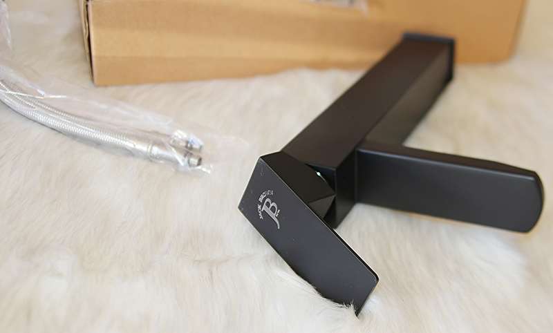 Jack Brown Square Tall Bathroom Basin Mixer Tap With Hose - Matt Black