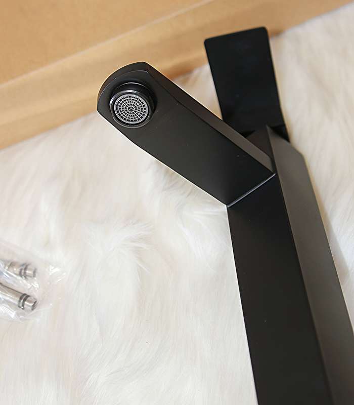 Jack Brown Square Tall Bathroom Basin Mixer Tap With Hose - Matt Black