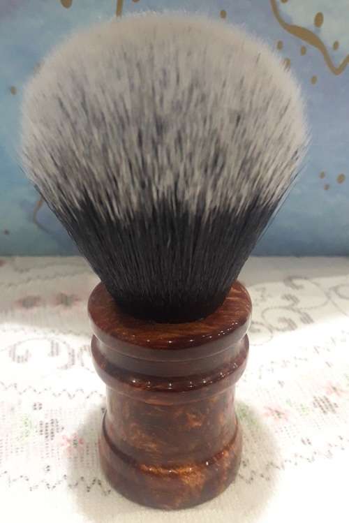 Acrylic Turned Shaving Brush (Bronze Marble, Tuxedo 24mm Synthetic, Bulb)