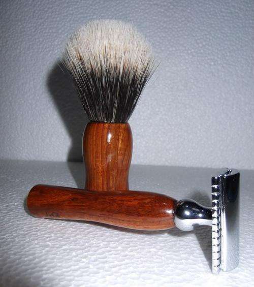 Wood Turned Safety Razor and Brush Set (Kiaat, Finest)