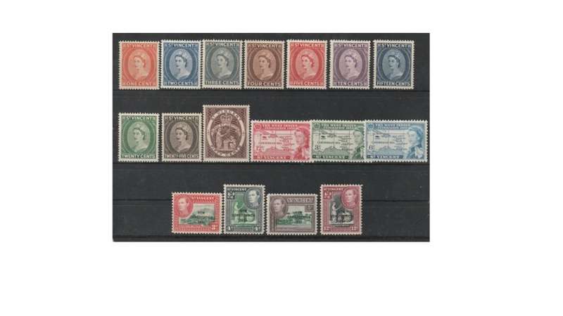 St Vincent 1951 KGVI MM* & 1955-63 & 1958 QEII LMM* SG (2008) Cat Value R221.