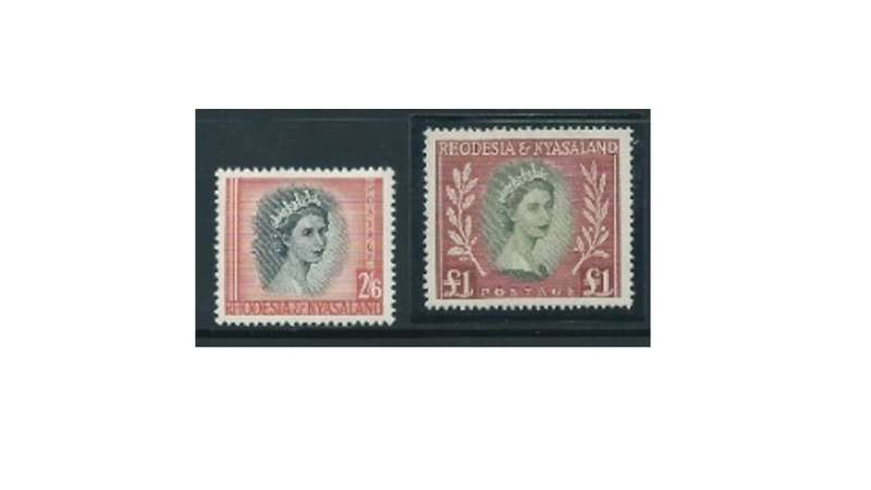Rhodesia & Nyasaland QEII 1954-56. 2/6d MM* & £1 MNH** SG (2008) Cat Value R720.