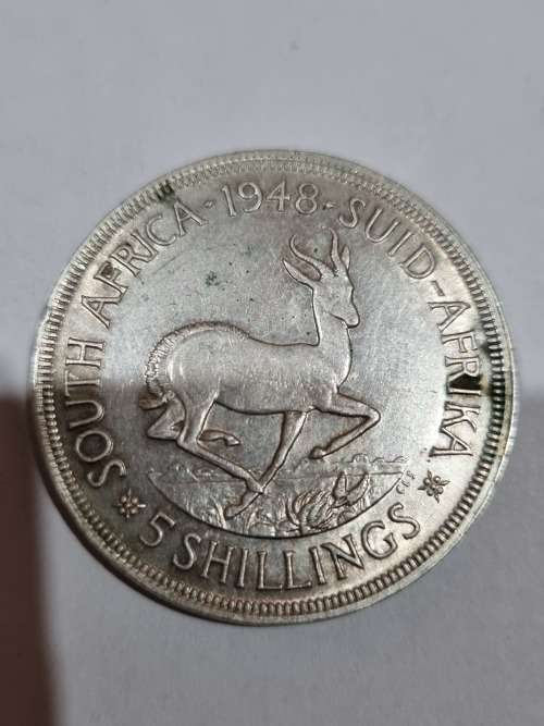 SA Union Silver 5 Shillings 1948 (Silver 80% and 28.28g) - extremely good condition