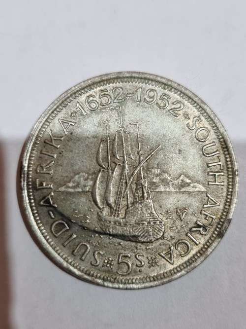 SA Union Silver 5 Shillings 1952 (50% and 28.28g) - very good condition