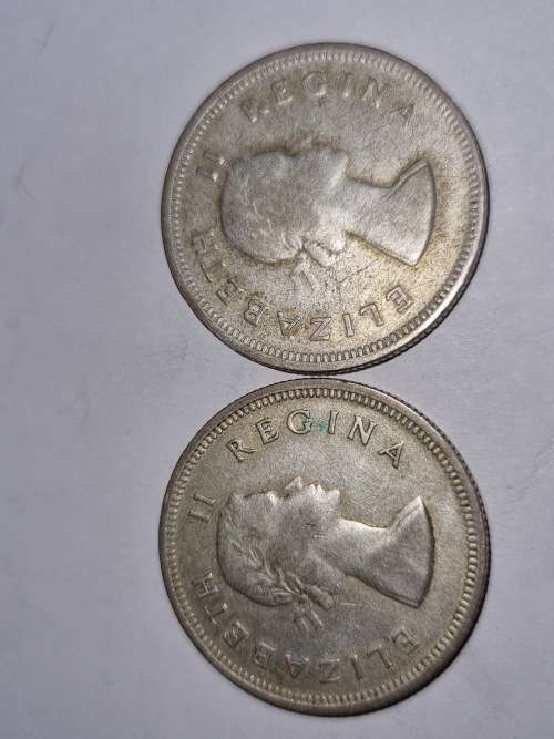 SA Union set of Silver 2 Shillings coins 1954 and 1955 (50% and 11.31g) - good condition