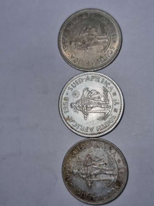 SA Union Silver set of 1 Shillings coins 1954, 1958 and 1960 (50% and 5.66g)