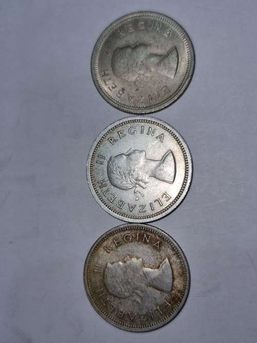 SA Union Silver set of 1 Shillings coins 1954, 1958 and 1960 (50% and 5.66g)