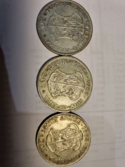 SA Republic Silver set of 20c coins 1962-1964 (50% and 11.3g) good condition