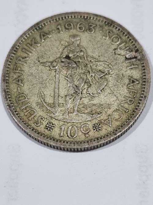 SA Republic Silver 10c coin 1963 (50% and 5.66g) - good condition