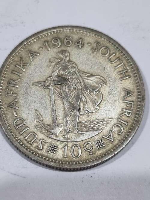 SA Republic Silver 10c coin 1964 (50% and 5.66g) - good condition