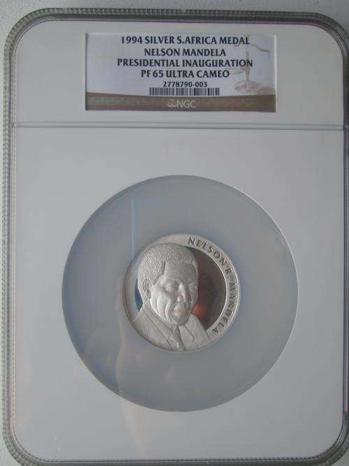 1994 MANDELA 5oz PRESIDENTIAL INAUGURATION MEDAL SILVER NGC-PF65''"ABSOLUTELY STUNNING COIN""@ R1