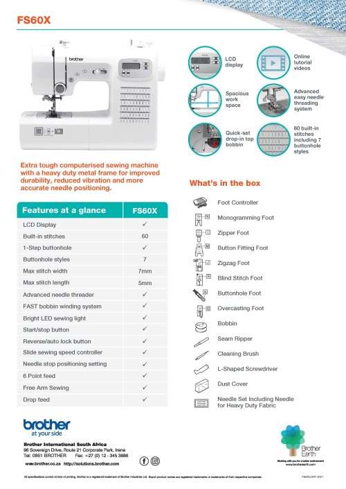 Brother FS60X Electronic Sewing Machine *CLEARANCE SALE, LIMITED STOCK