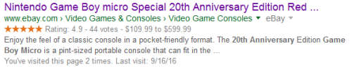 Collectable Nintendo GameBoy Micro Special 20th Anniversary