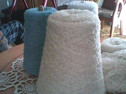 Vintage  3 Cone's and a bit 1 ply Boucle Yarn (White, Light Champagne & Attractive Blue) Unused