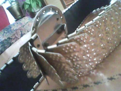 VINTAGE LION HEAD SILVER SERPENT SCALE STRETCH CLIP ON BELT - GOOD - ONE SIZE