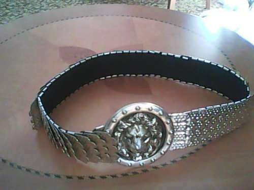 VINTAGE LION HEAD SILVER SERPENT SCALE STRETCH CLIP ON BELT - GOOD - ONE SIZE
