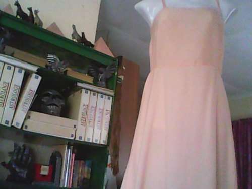 VINTAGE PEACH POLKA DOT SHEER DRESS - SIZE 14 - LIKE NEW