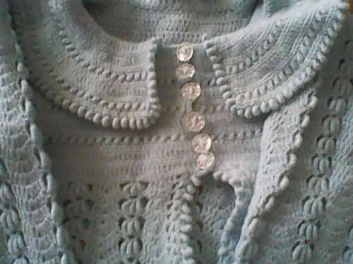 BLUE CROCHET NIGHT BED JACKET SIZ - S - AS NEW