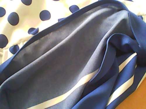 VINTAGE 80'S BLUE POLKA DOT DRESS - SIZE 38 - GOOD CONDITION WITH ORIGINAL YELLOW BELT