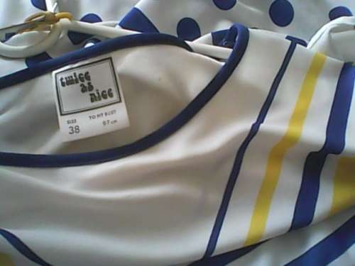 VINTAGE 80'S BLUE POLKA DOT DRESS - SIZE 38 - GOOD CONDITION WITH ORIGINAL YELLOW BELT