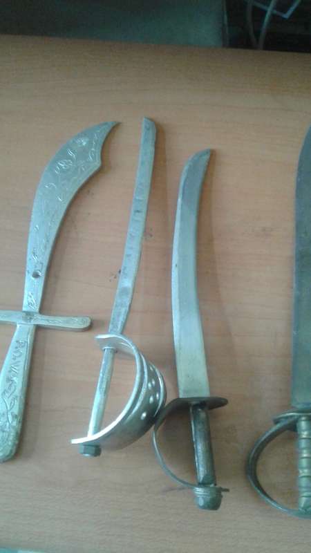 SIX SWORDS AND TWO SHIELDS DECORATIVE SOLD AS IS - MINIATURE