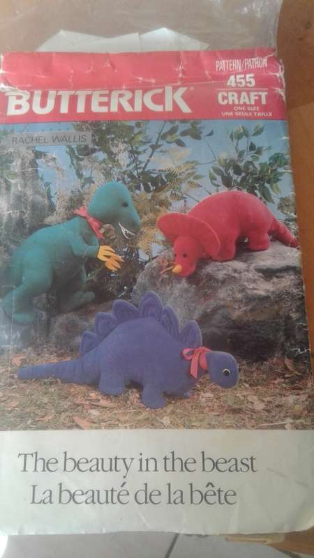 VINTAGE TOY SEWING PATTERN: 3 DINOSAURS HUGE TO MAKE BUTTERICK CRAFT 455 PLUS X TRA